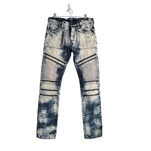 PRPS Goods & Co Mens Acid Wash Demon Slim Straight Moto Zip Button Fly Jeans 32